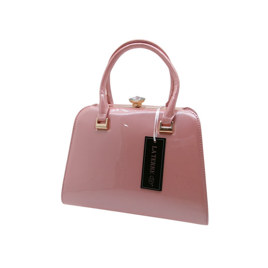 La Terre Mauve Pink Patent Leather Top Handle Bag