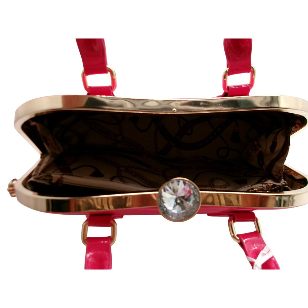 La Terre Pink Patent Leather Rhinestone Top-Handle Handbag