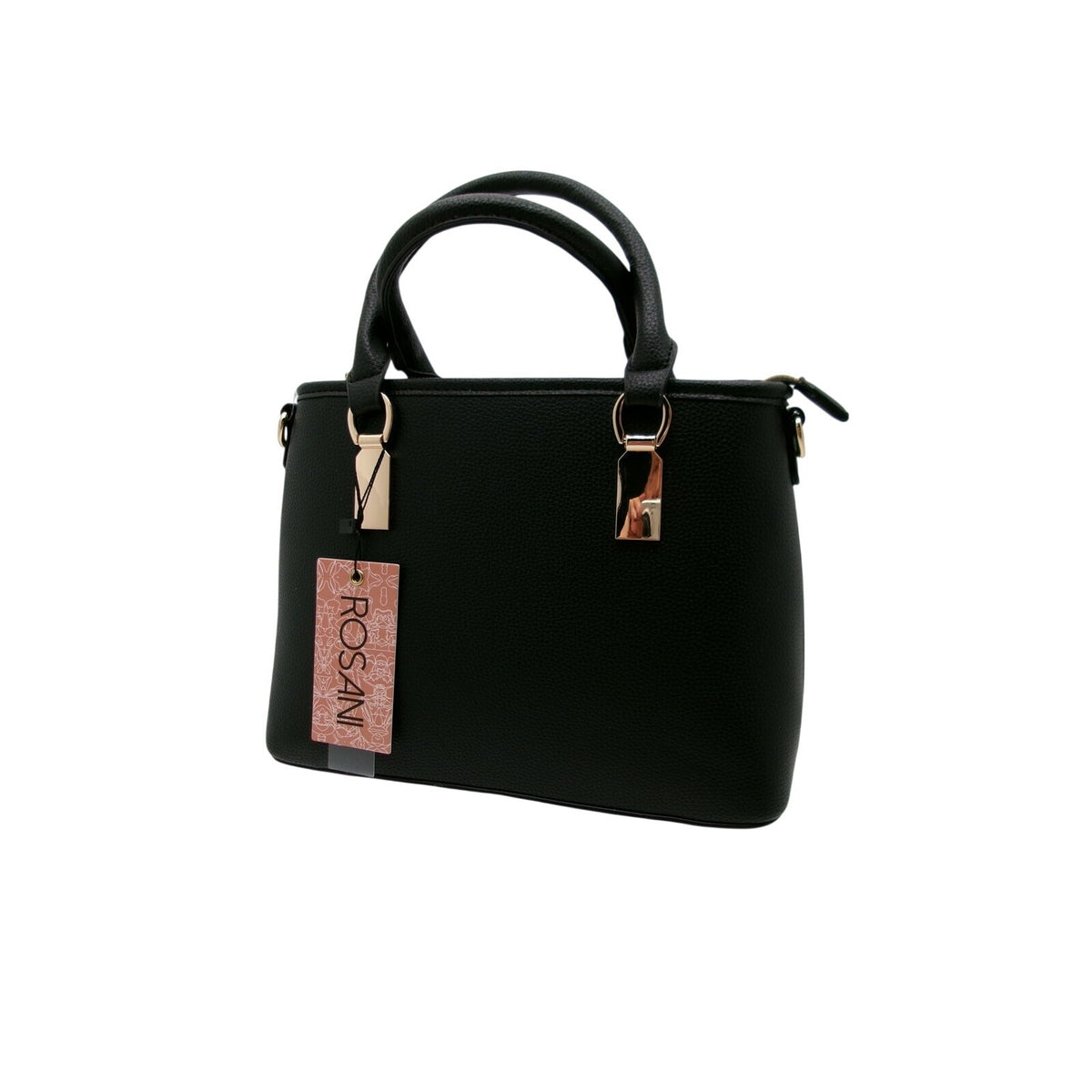 Rosani Accented Ayu Black Vegan Leather Satchel Bag with Adjustable Crossbody