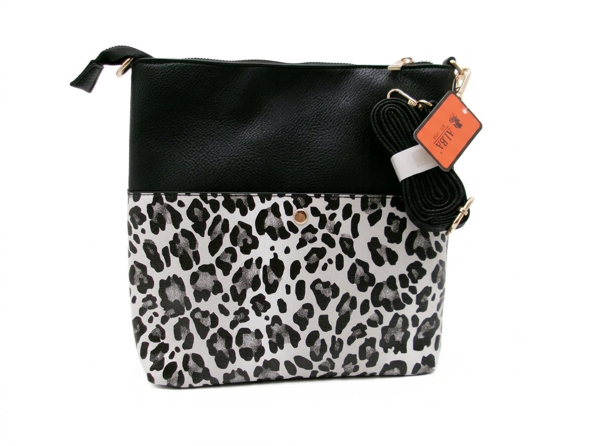 ALBA  Black and Leopard Print Crossbody Bag
