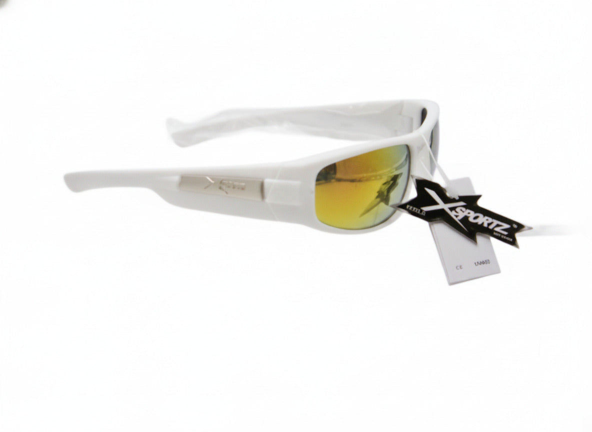 712  X-Sportz White Frame Sunglasses with Mirrored Orange and Green Lenses - Danisak
