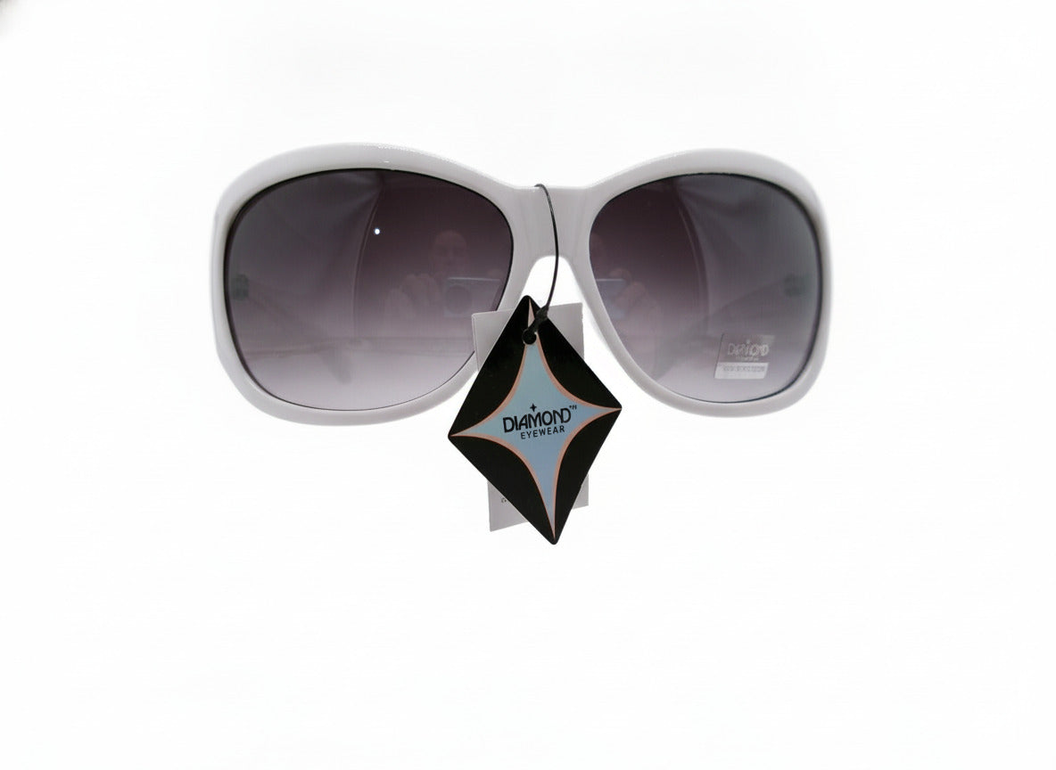 705 Diamond Eyewear Women's White Sunglasses with Pink Floral Accent - Danisak