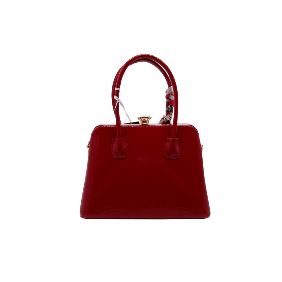 La Terre Red Patent Leather Shell Handbag with Decorative Twilly