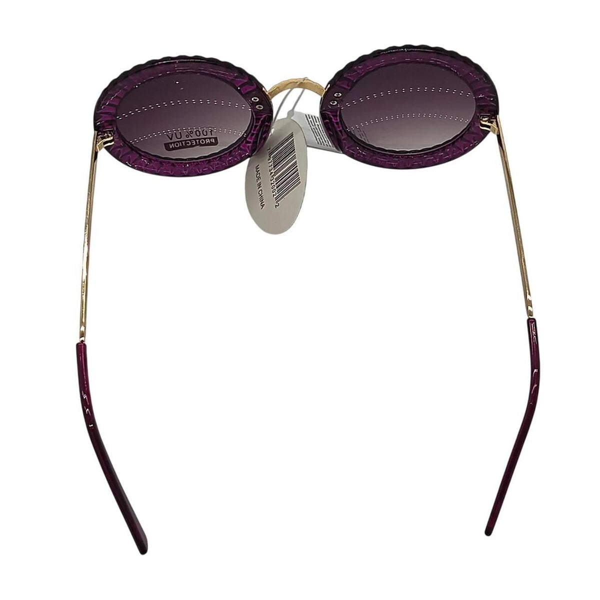 Purple round sunglasses with gold accents and textured frames - Danisak