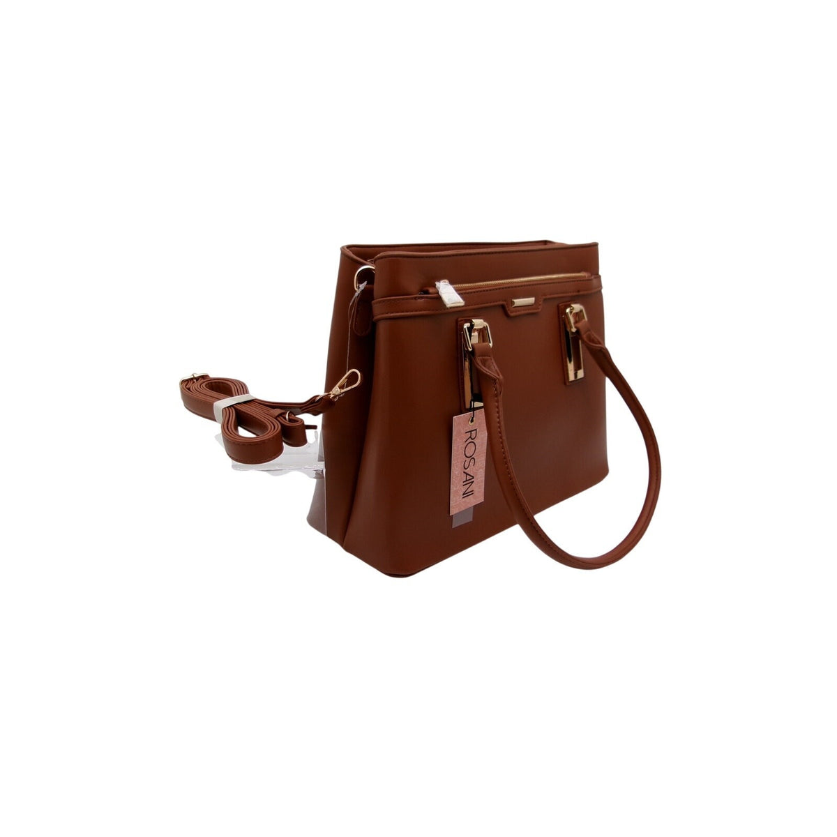Rosani Brown Vegan Leather Satchel Handbag with Detachable Shoulder Strap