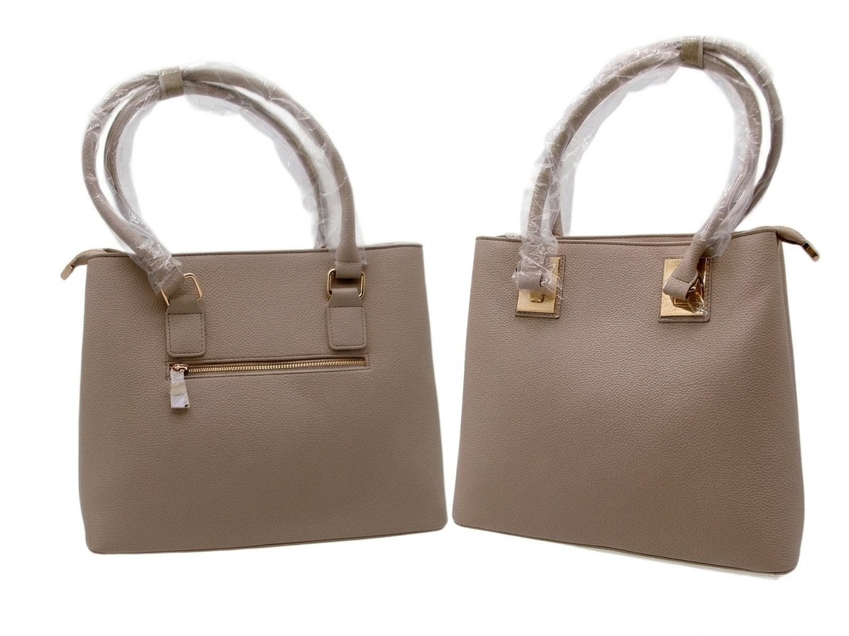 ROSANI Taupe Structured Top Handle Shoulder Bag