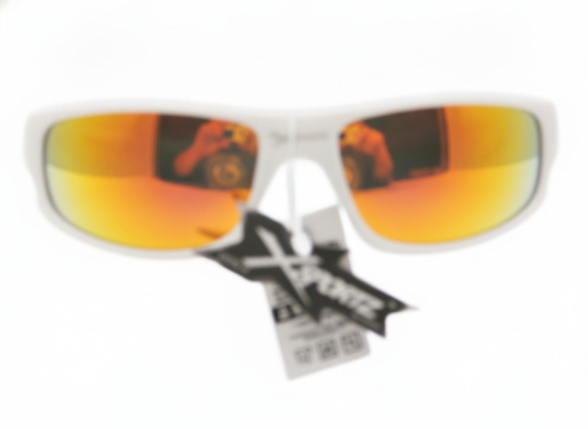 712  X-Sportz White Frame Sunglasses with Mirrored Orange and Green Lenses - Danisak