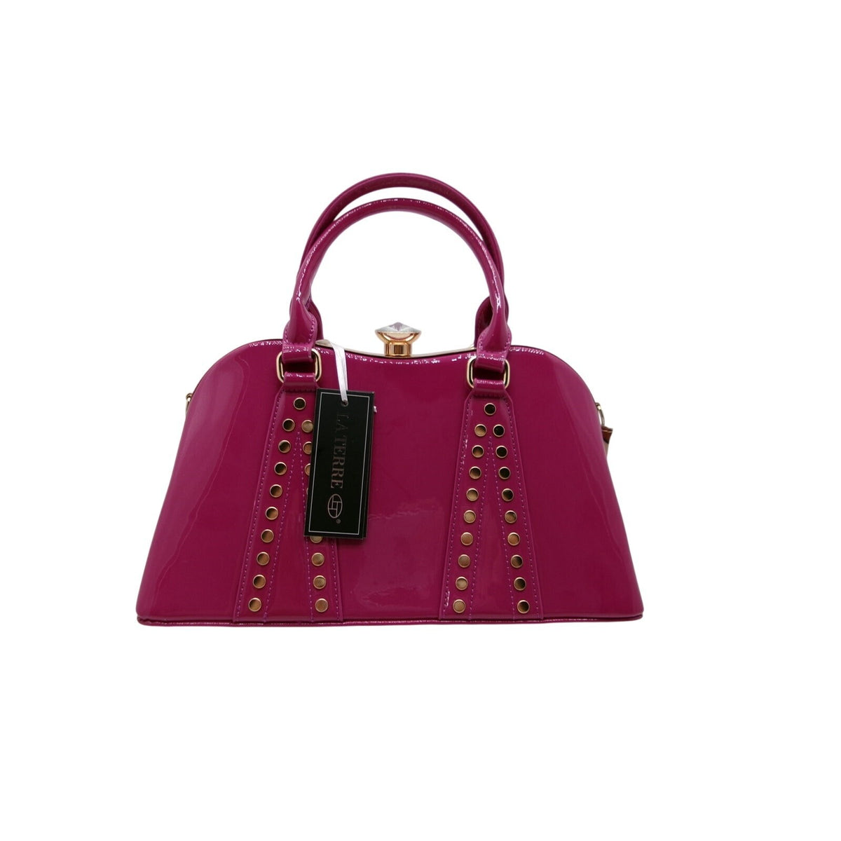 La Terre Purple Patent Leather Rhinestone Top Handle Handbag