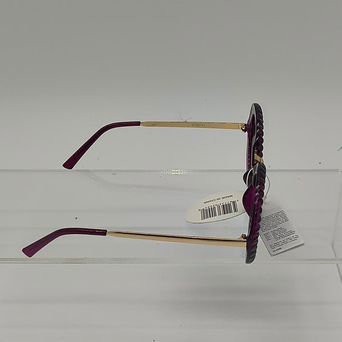 Purple round sunglasses with gold