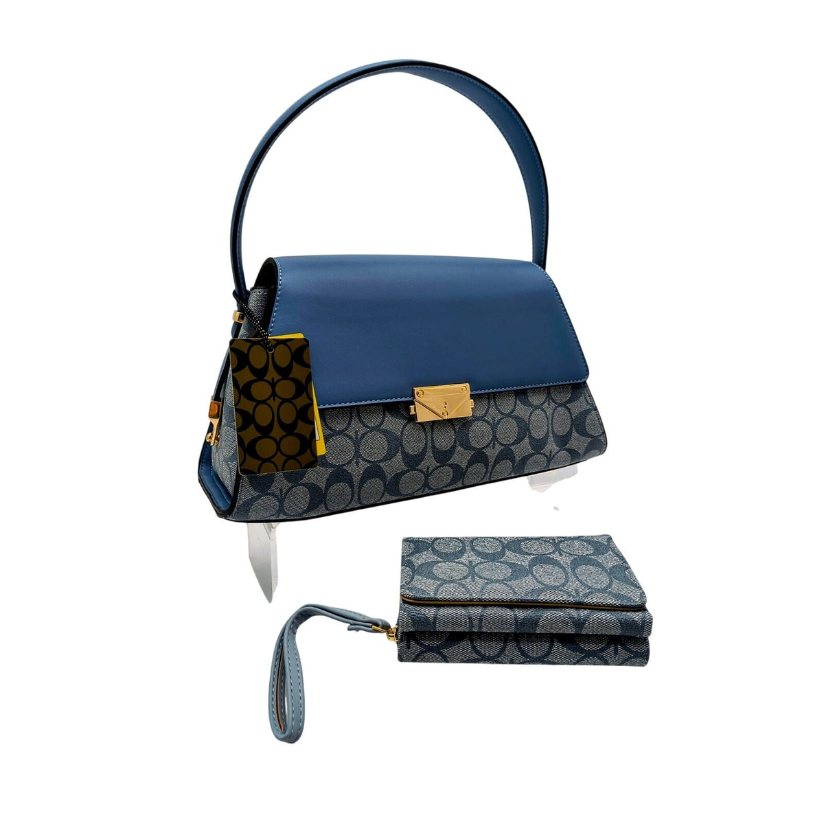 Blue 2-in-1 Monogram Satchel and Matching Wallet Set