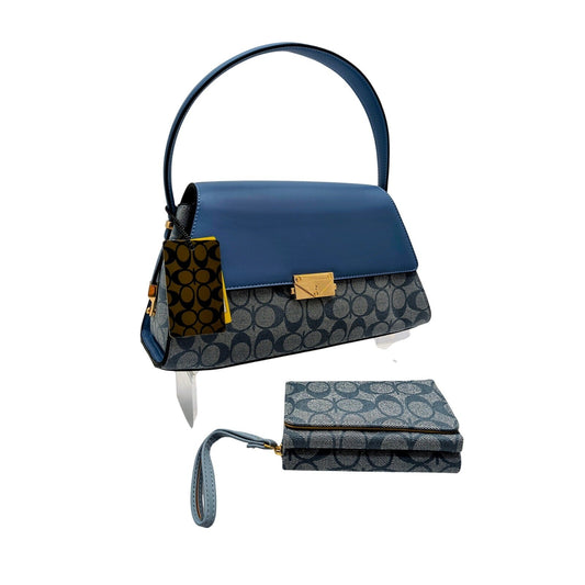 Blue 2-in-1 Monogram Satchel and Matching Wallet Set