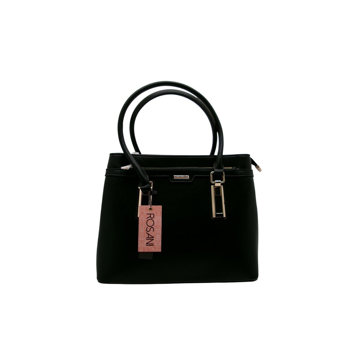 Rosani Black Vegan Leather Tote Handbag with Detachable Crossbody Strap