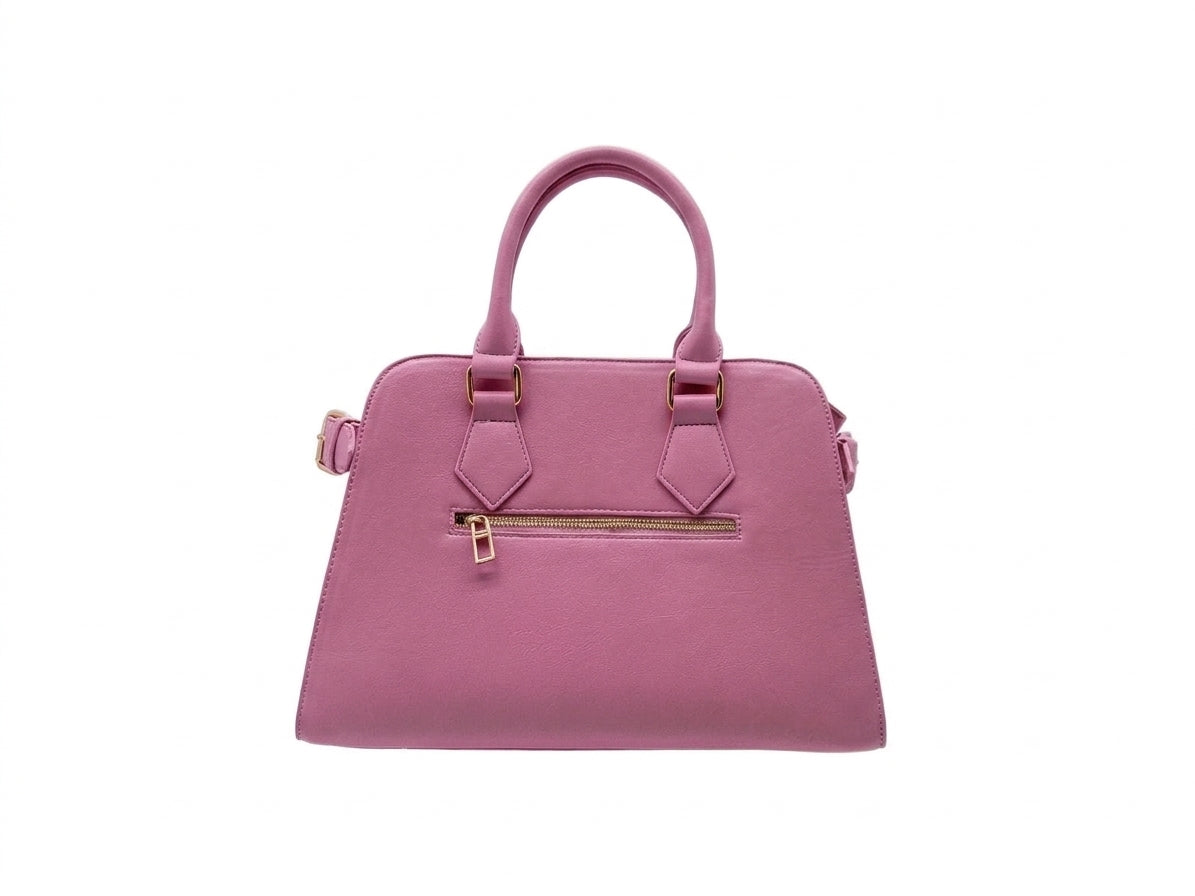 La Terre Structured Pink Top Handle Satchel with Detachable Shoulder Strap