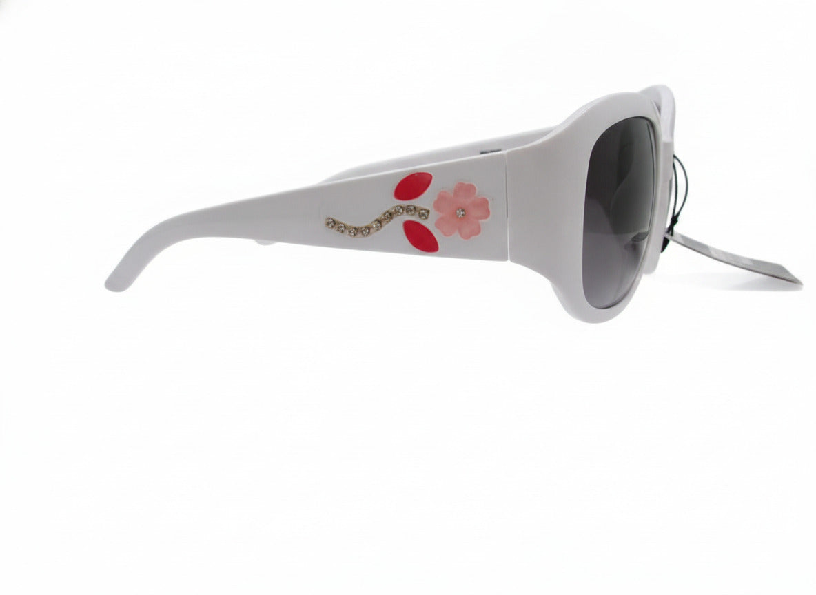 705 Diamond Eyewear Women's White Sunglasses with Pink Floral Accent - Danisak