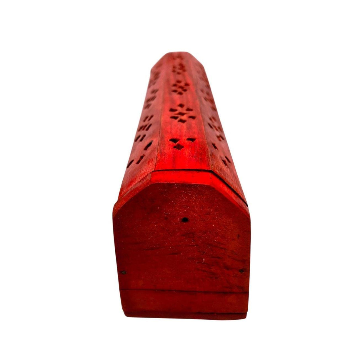 Hand Carved Red Wood Incense Box with 7 Chakra Design - Fits 11-Inch Sticks & Co - Danisak