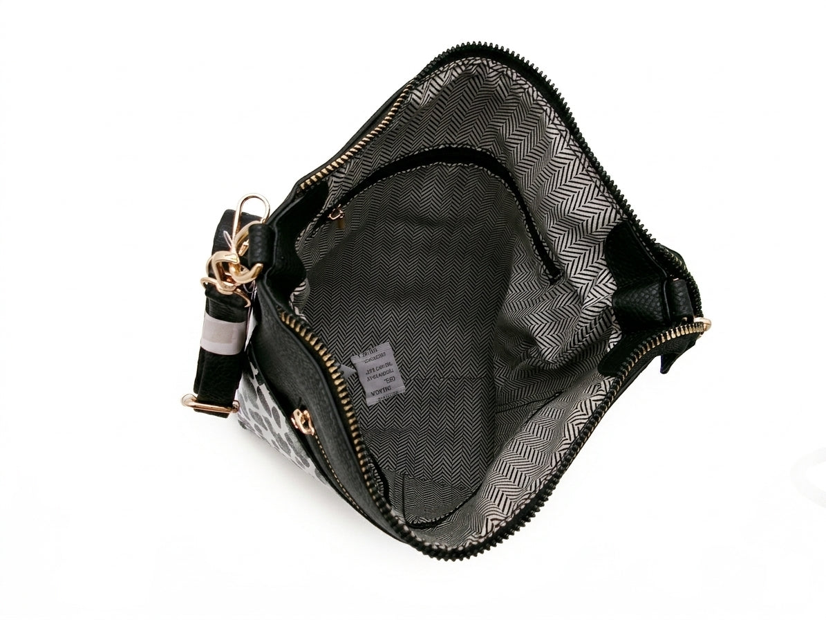 ALBA  Black and Leopard Print Crossbody Bag