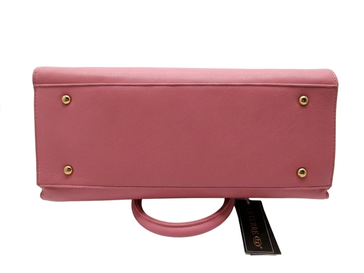 La Terre Structured Pink Top Handle Satchel with Detachable Shoulder Strap