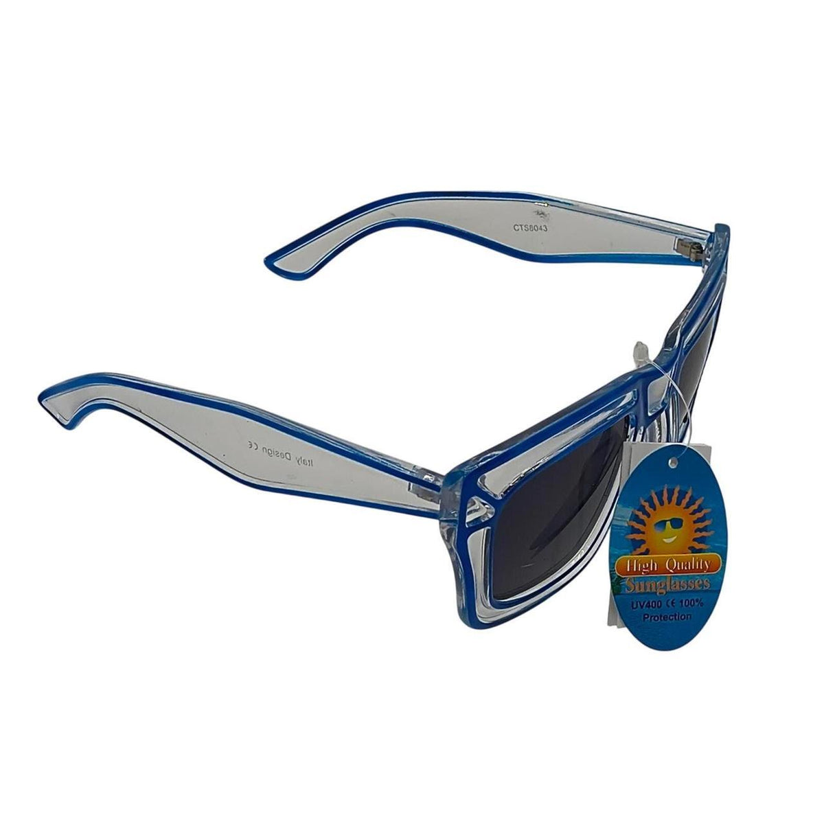 Blue and clear plastic sunglasses with blue accents - Danisak