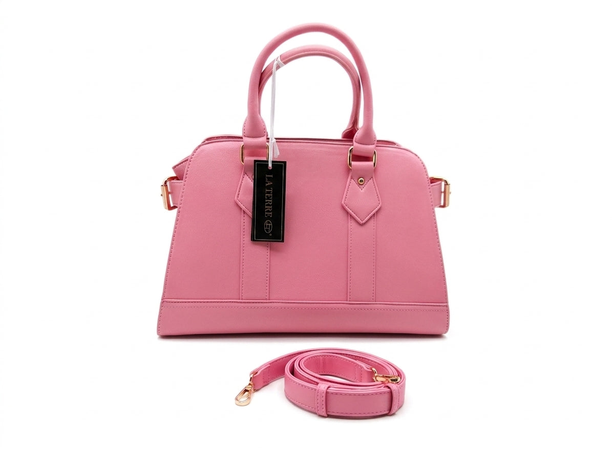 La Terre Structured Pink Top Handle Satchel with Detachable Shoulder Strap