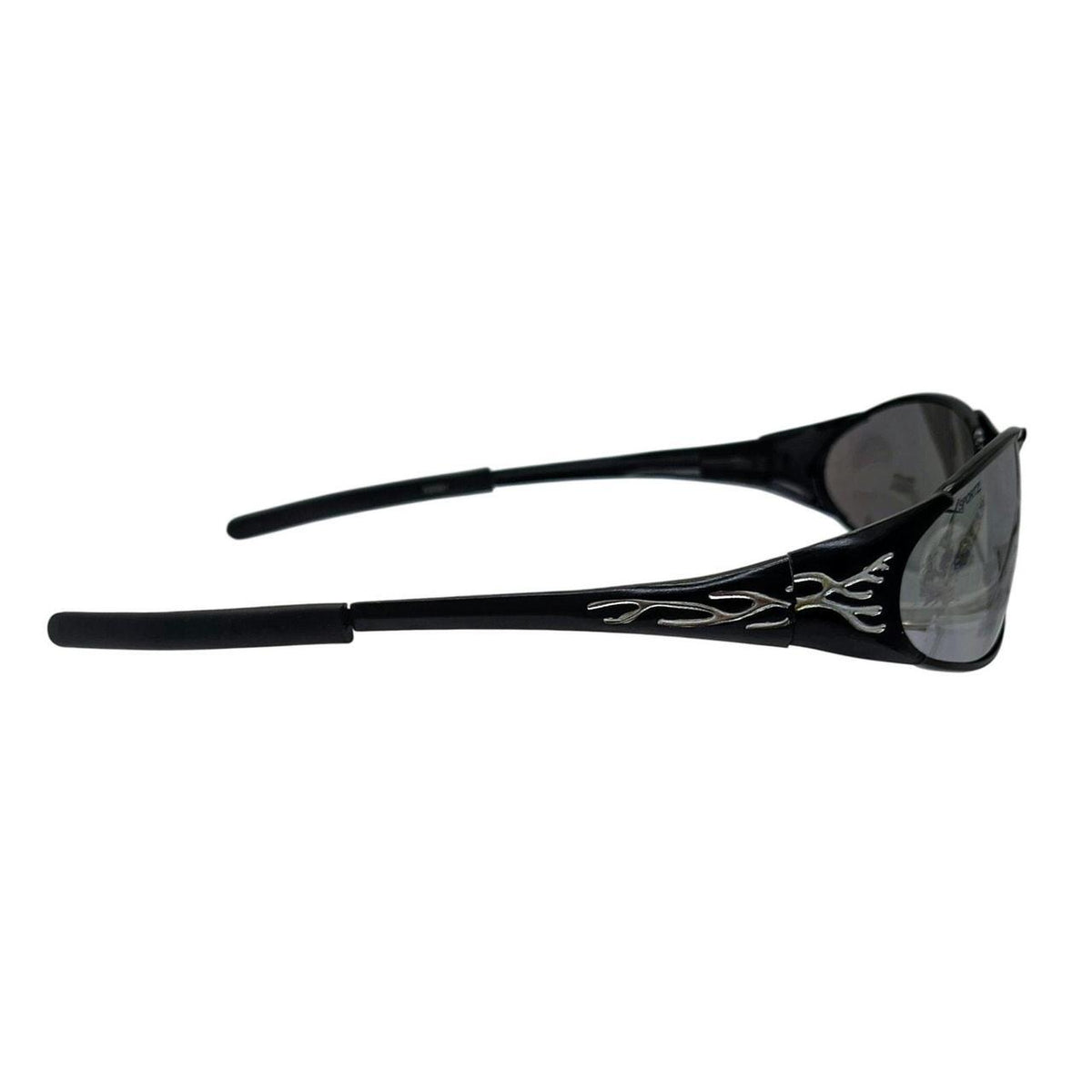 433 black sunglasses with mirrored lenses, silver flame design - Danisak