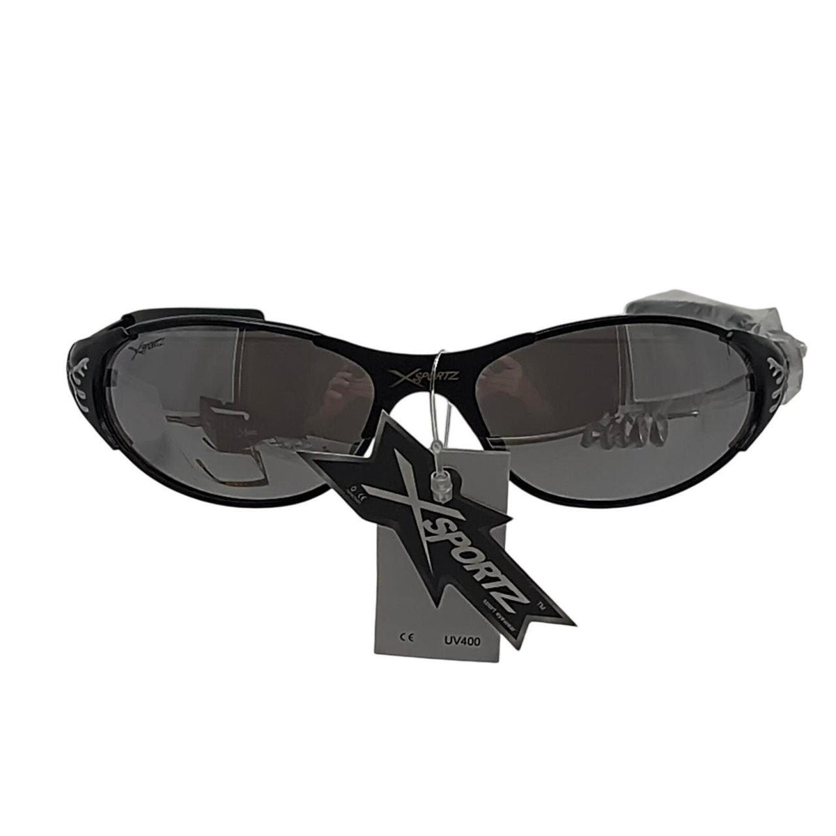 Xsport Eyewear black sunglasses with gray lenses and silver flame design - Danisak