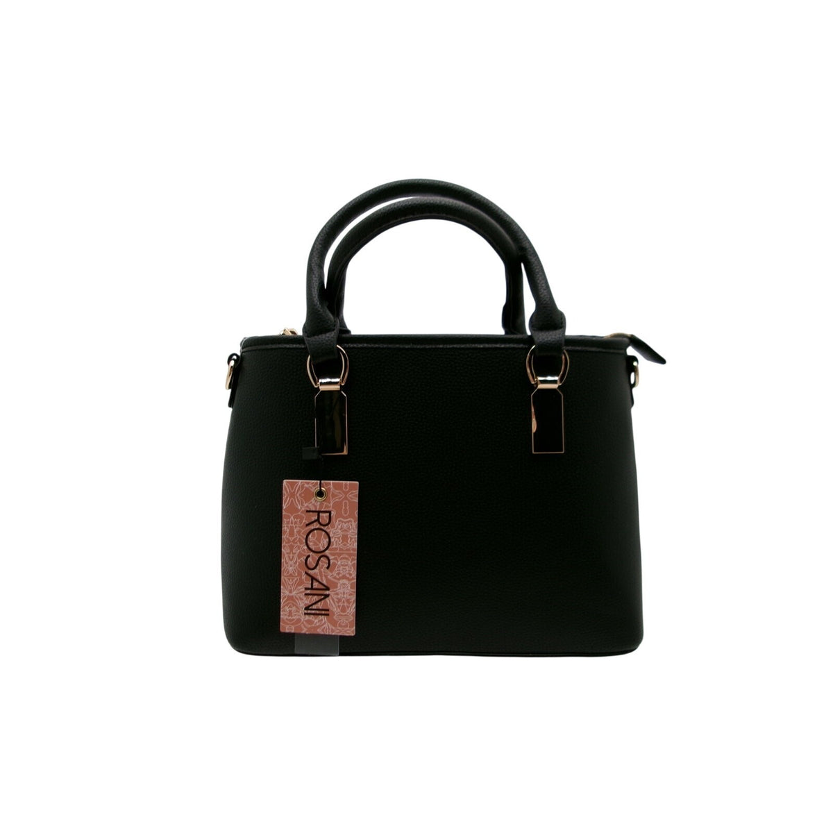Rosani Accented Ayu Black Vegan Leather Satchel Bag with Adjustable Crossbody