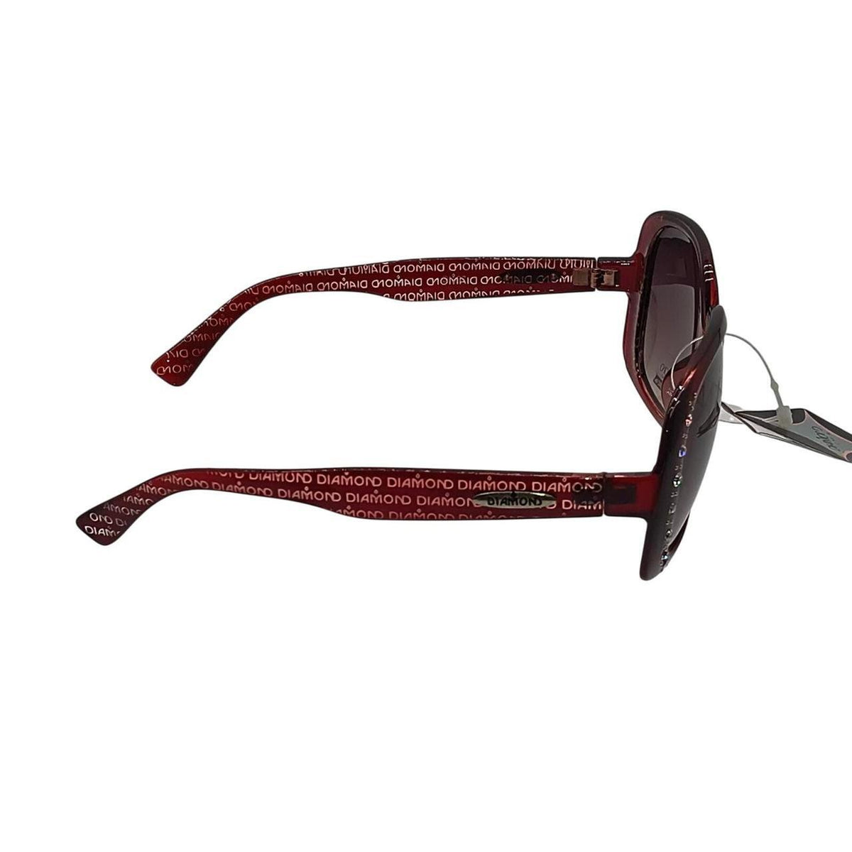 .  Diamond Eyewear. red sunglasses with repeating text pattern - Danisak