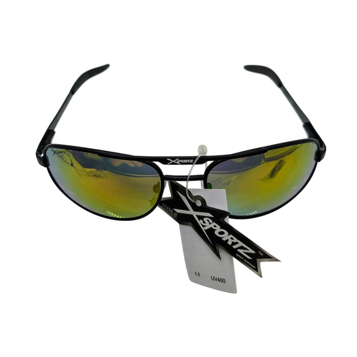 414 Xsportz black sunglasses with green/gold mirrored lenses - Danisak