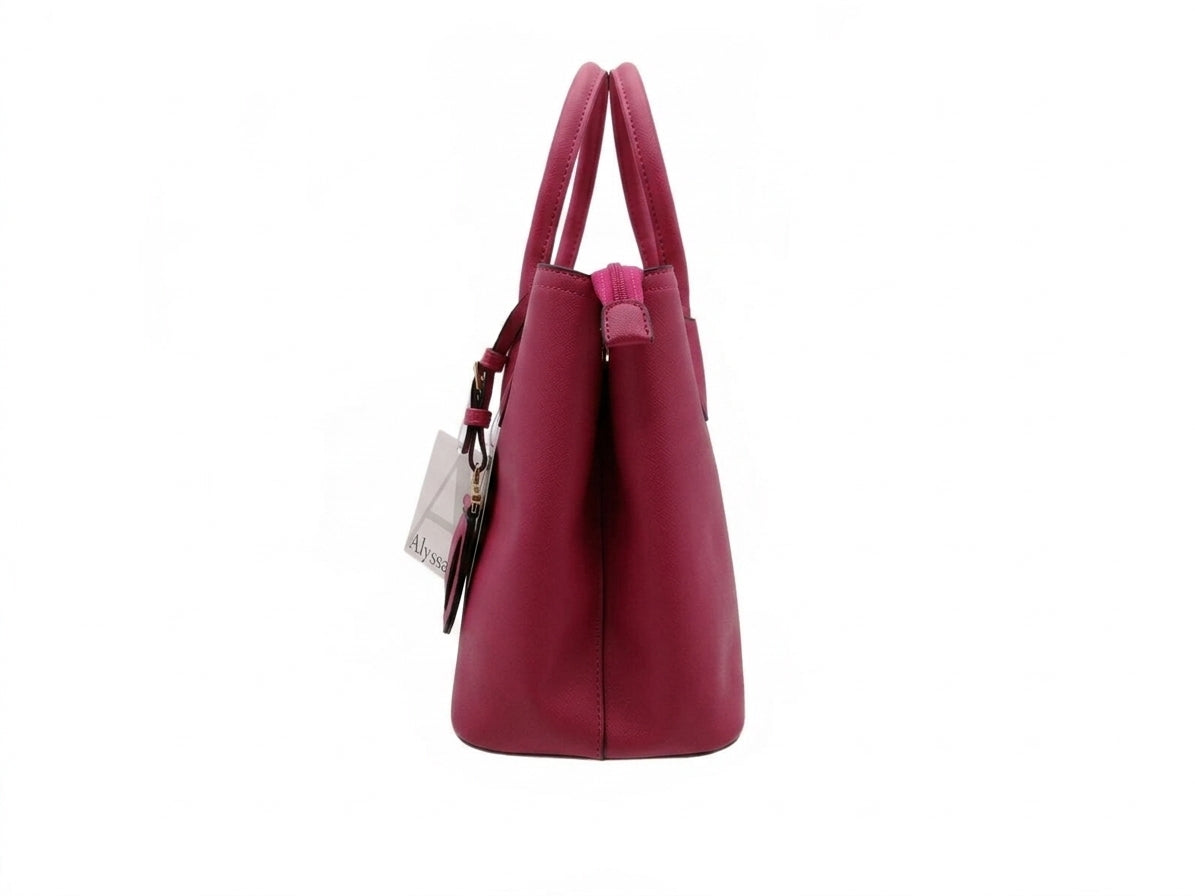 Fuchsia Structured Top Handle Satchel Bag with Wallet and Shoulder Strap