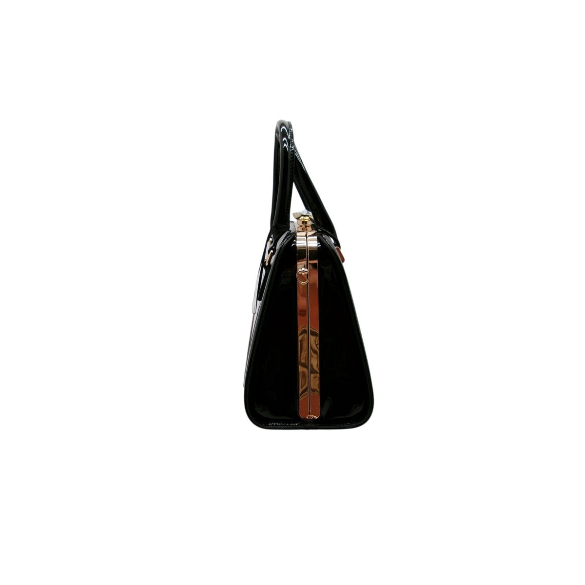 La Terre Glossy Black Structured Top Handle Bag with Detachable Shoulder Strap