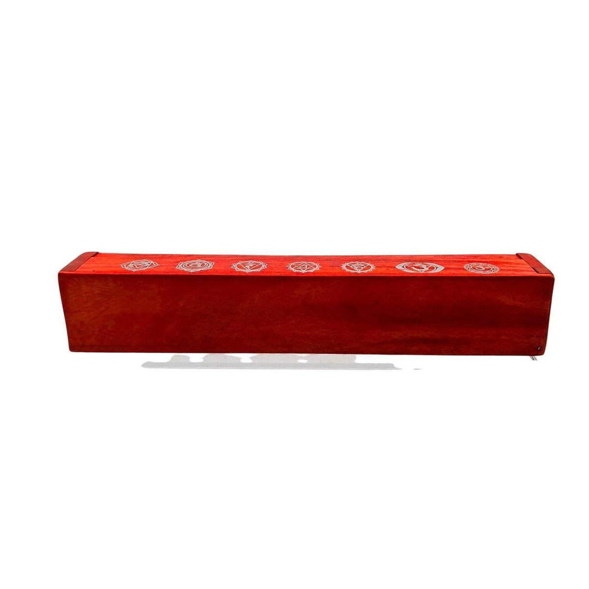 Hand Carved Red Wood Incense Box with 7 Chakra Design - Fits 11-Inch Sticks & Co - Danisak