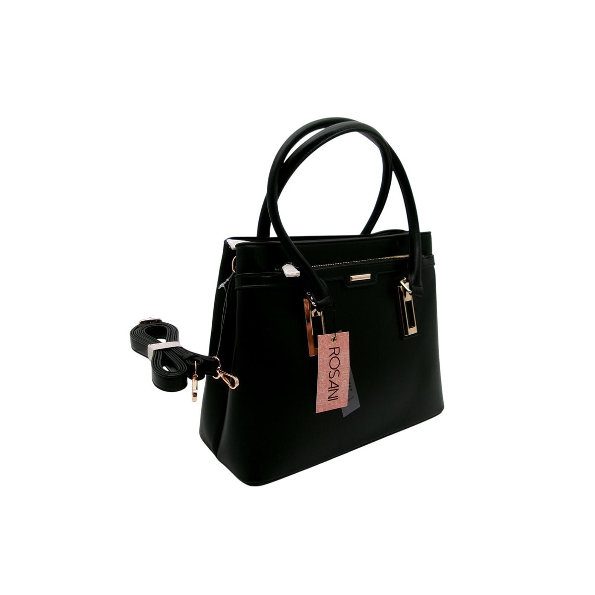 Rosani Black Vegan Leather Tote Handbag with Detachable Crossbody Strap