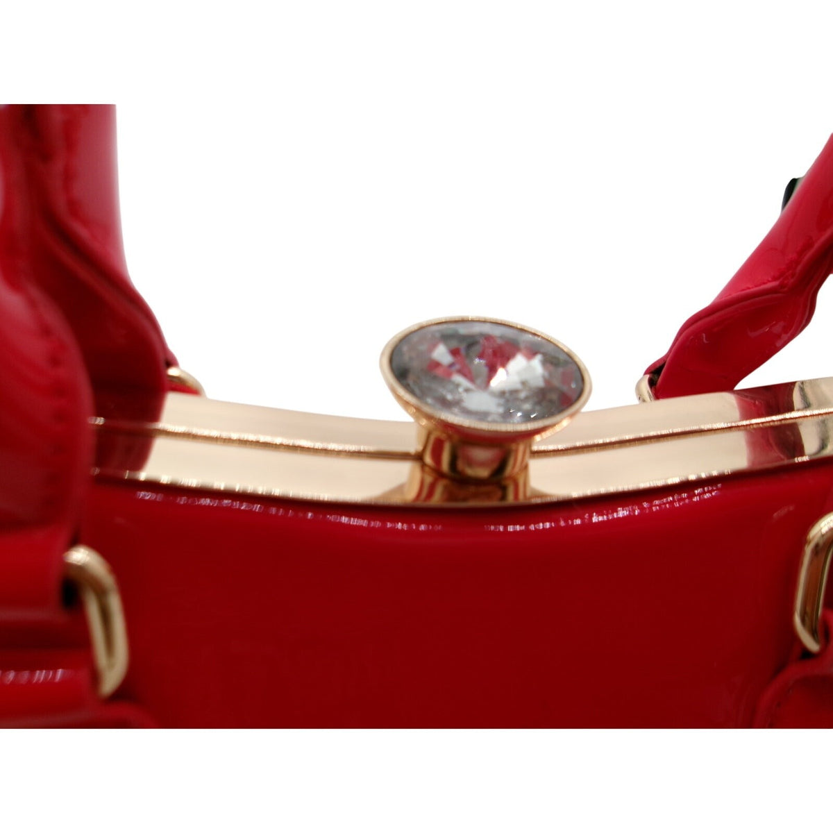 La Terre Red Patent-Style Top Handle Satchel Bag with Studded Detail