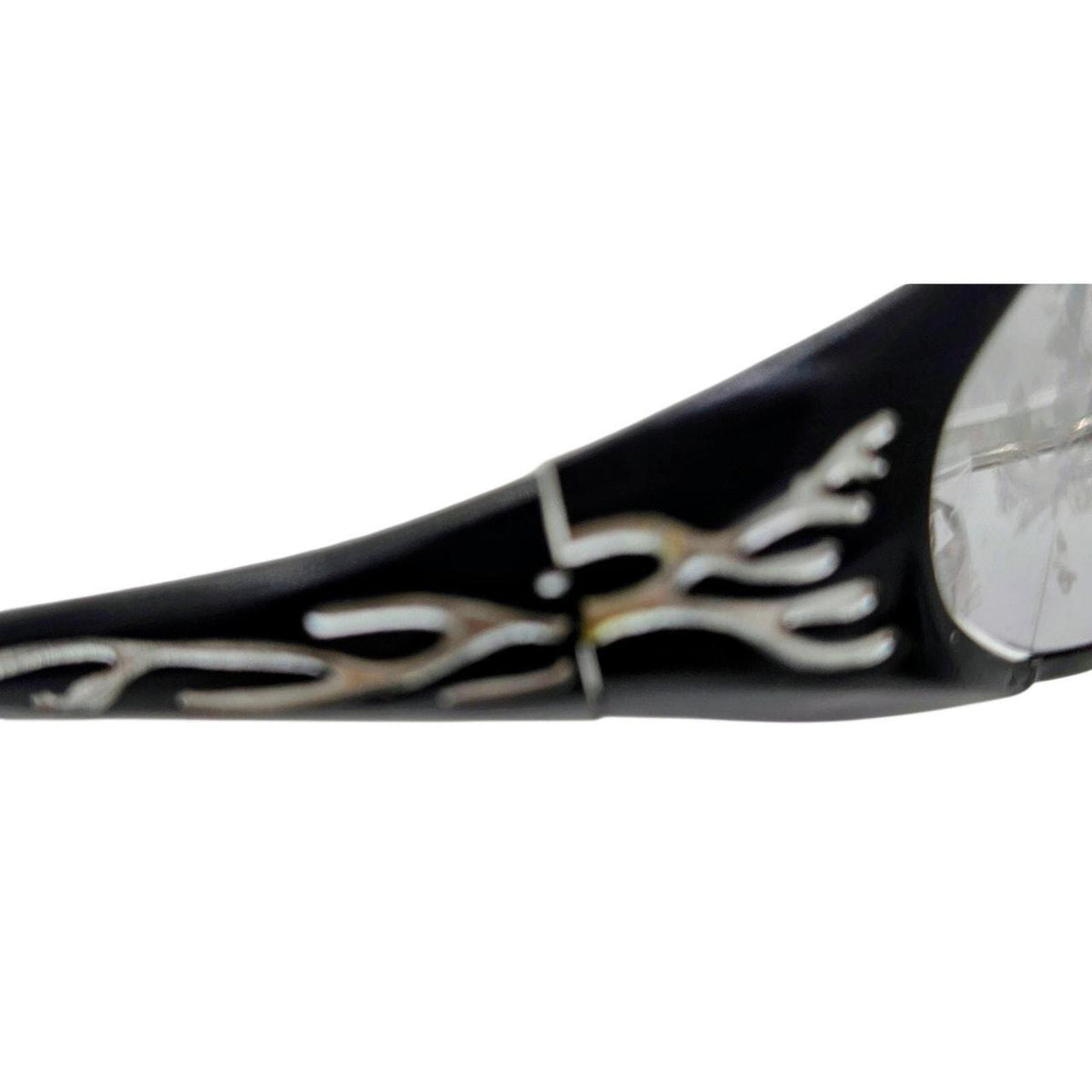 433 black sunglasses with mirrored lenses, silver flame design - Danisak