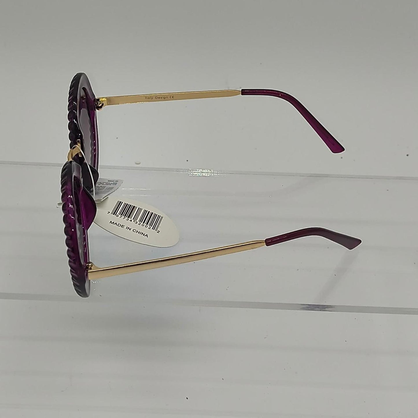 Purple round sunglasses with gold