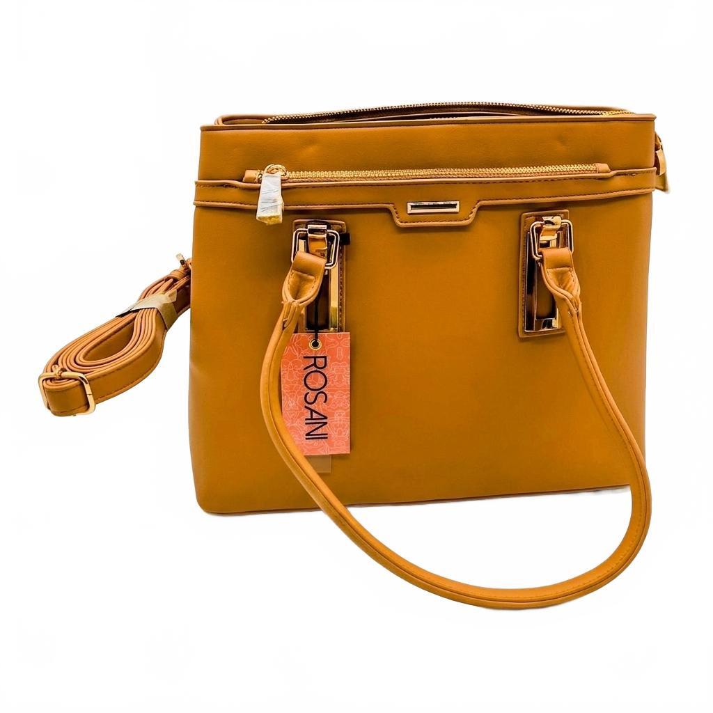 Rosani Khaki Vegan Leather Triple Compartment Satchel with Detachable Crossbody