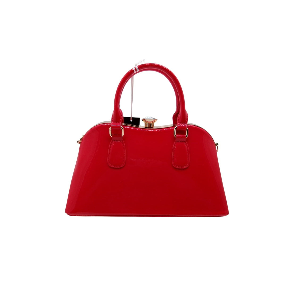 La Terre Red Patent Leather Rhinestone Top Handle Handbag
