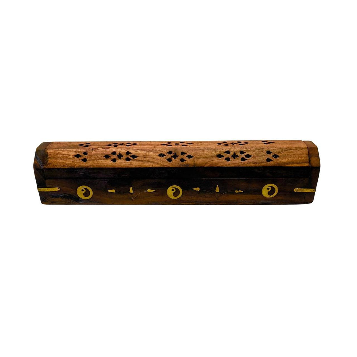 Hand-Carved Wooden Incense Burner Box with Yin Yang Design - Fits Sticks and Con - Danisak