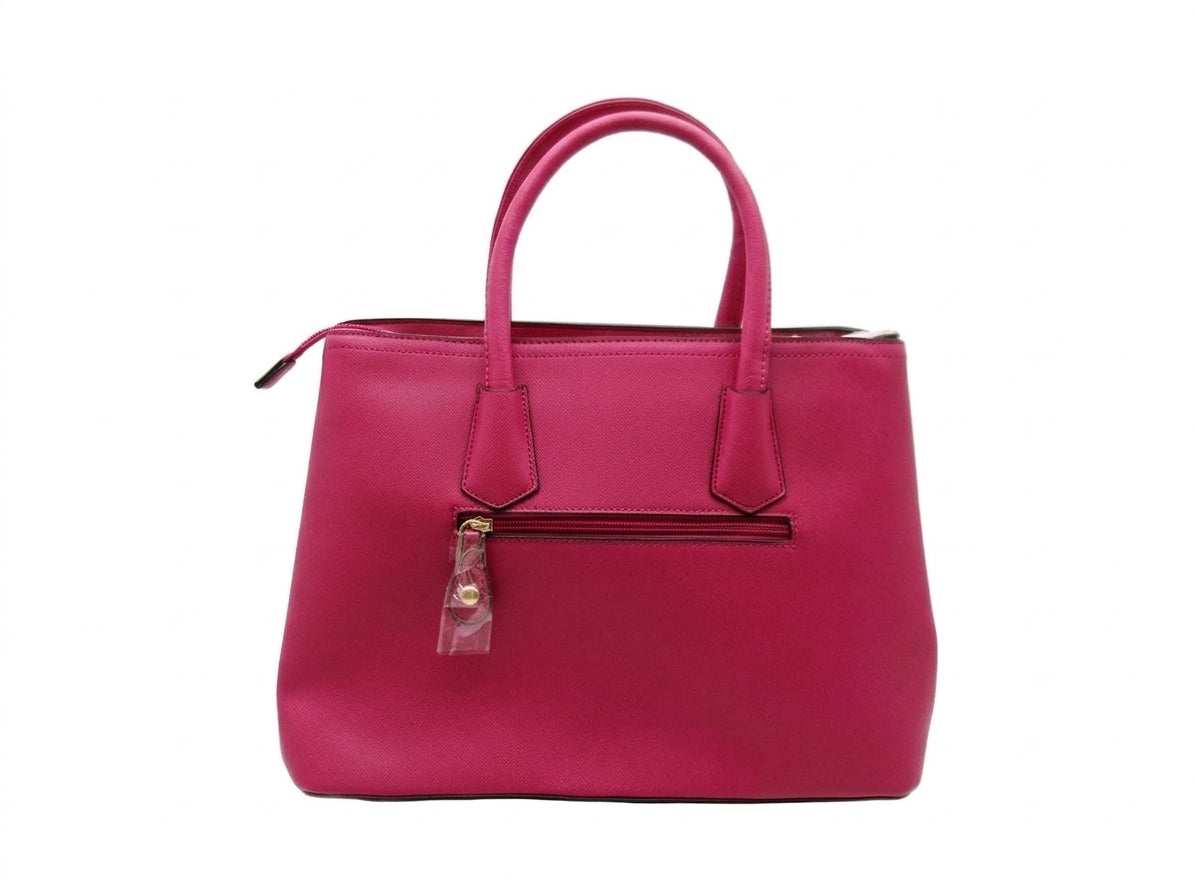 Magenta Structured Top Handle Tote Bag Set with Wallet and Shoulder Strap