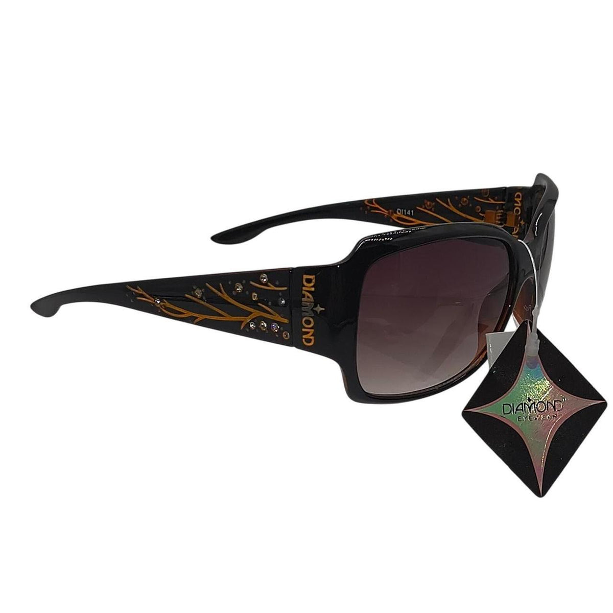 Diamond Eyewear sunglasses with gold branch-like design and rhinestones