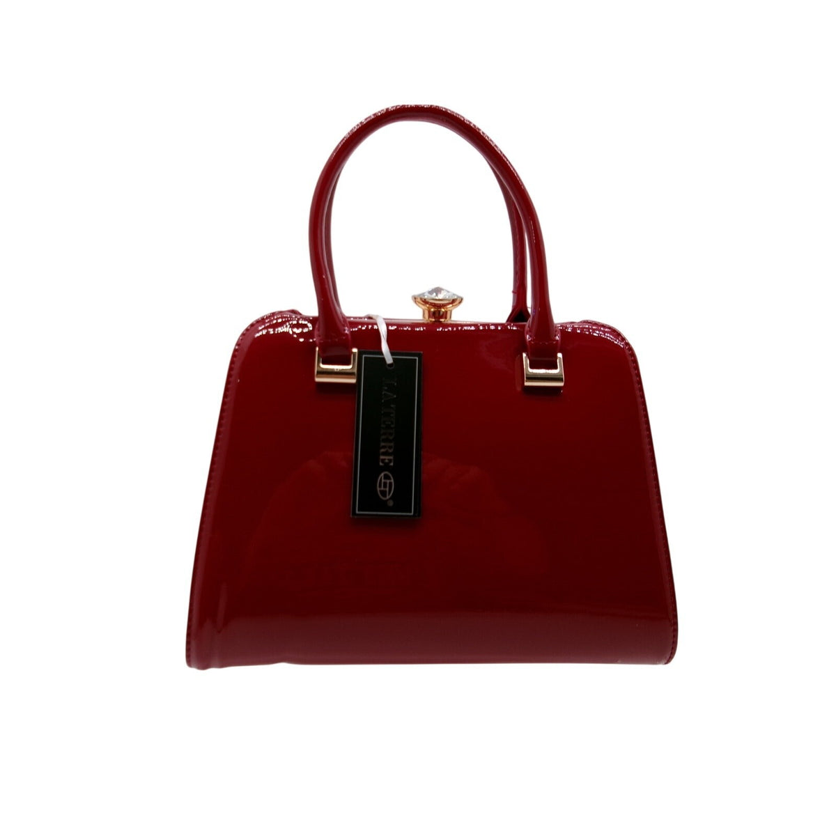 LA TERRE Burgundy Wine Patent Top Handle Bag with Detachable Strap