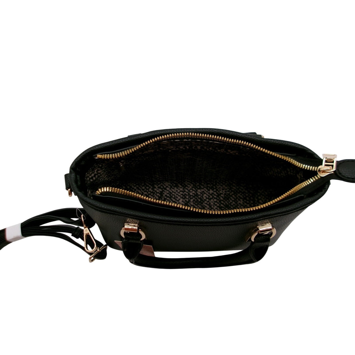 Rosani Accented Ayu Black Vegan Leather Satchel Bag with Adjustable Crossbody