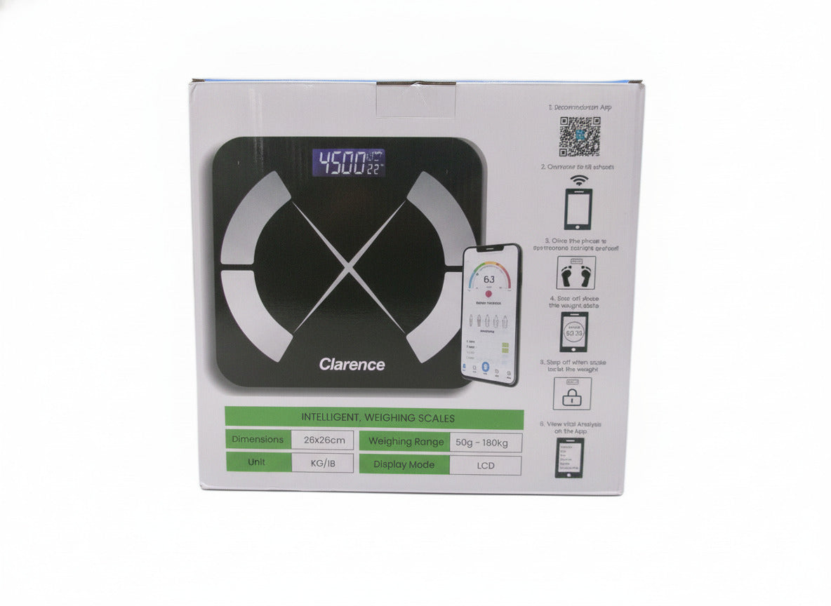 Clarence Bluetooth Body Fat Scale with LCD Display and Fitness App Compatibility