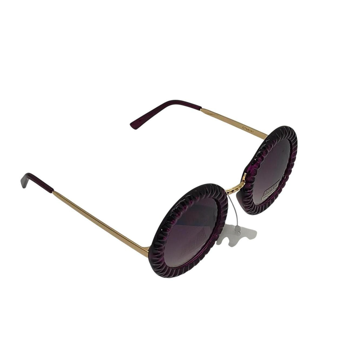 Purple round sunglasses with gold accents and textured frames - Danisak
