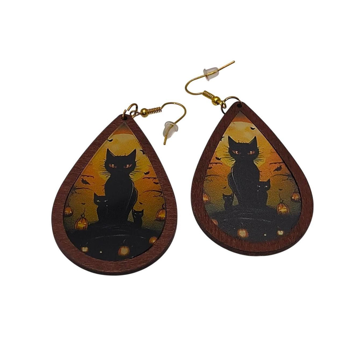 Unbranded Halloween Themed Multi-Color Teardrop Earrings Set of 3 Pairs with Cat - Danisak