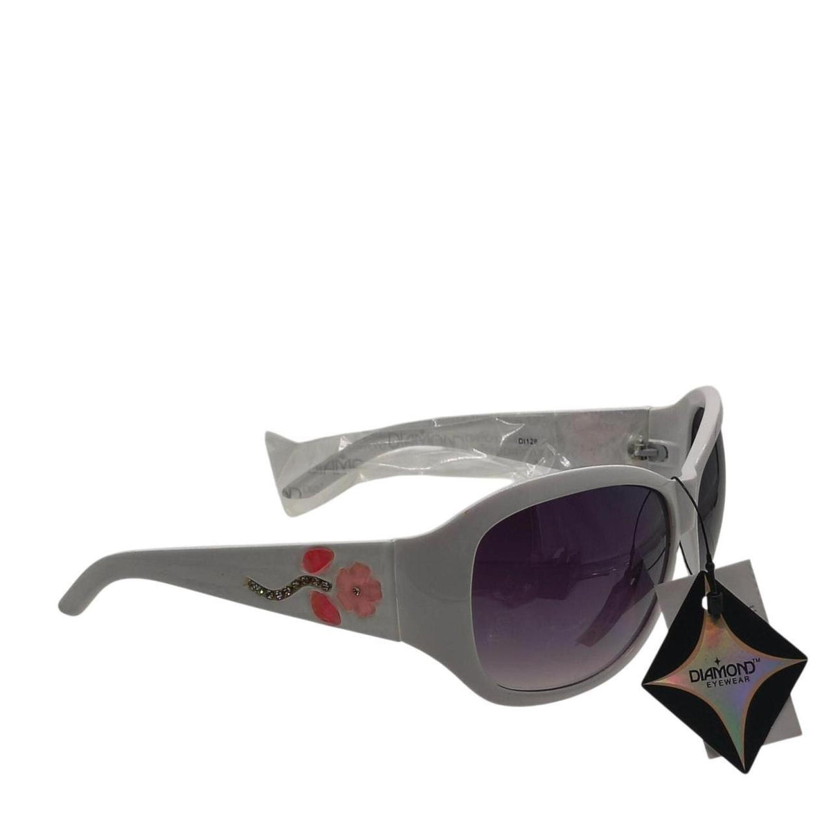663 Diamond Eyewear white sunglasses with pink floral design on the arm - Danisak