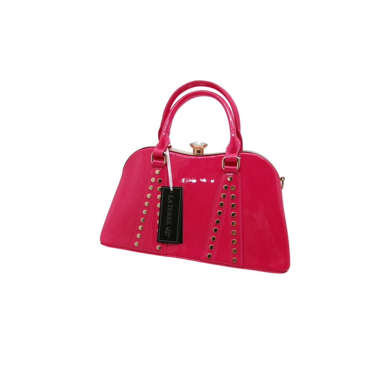 La Terre Pink Patent Leather Rhinestone Top-Handle Handbag