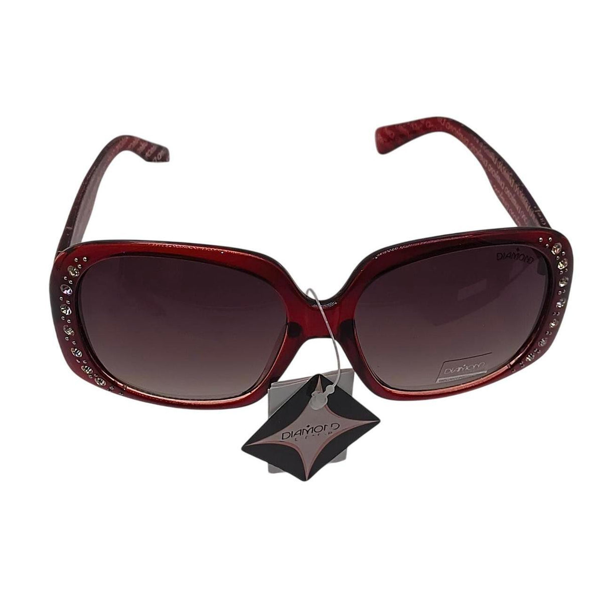 .  Diamond Eyewear. red sunglasses with repeating text pattern - Danisak
