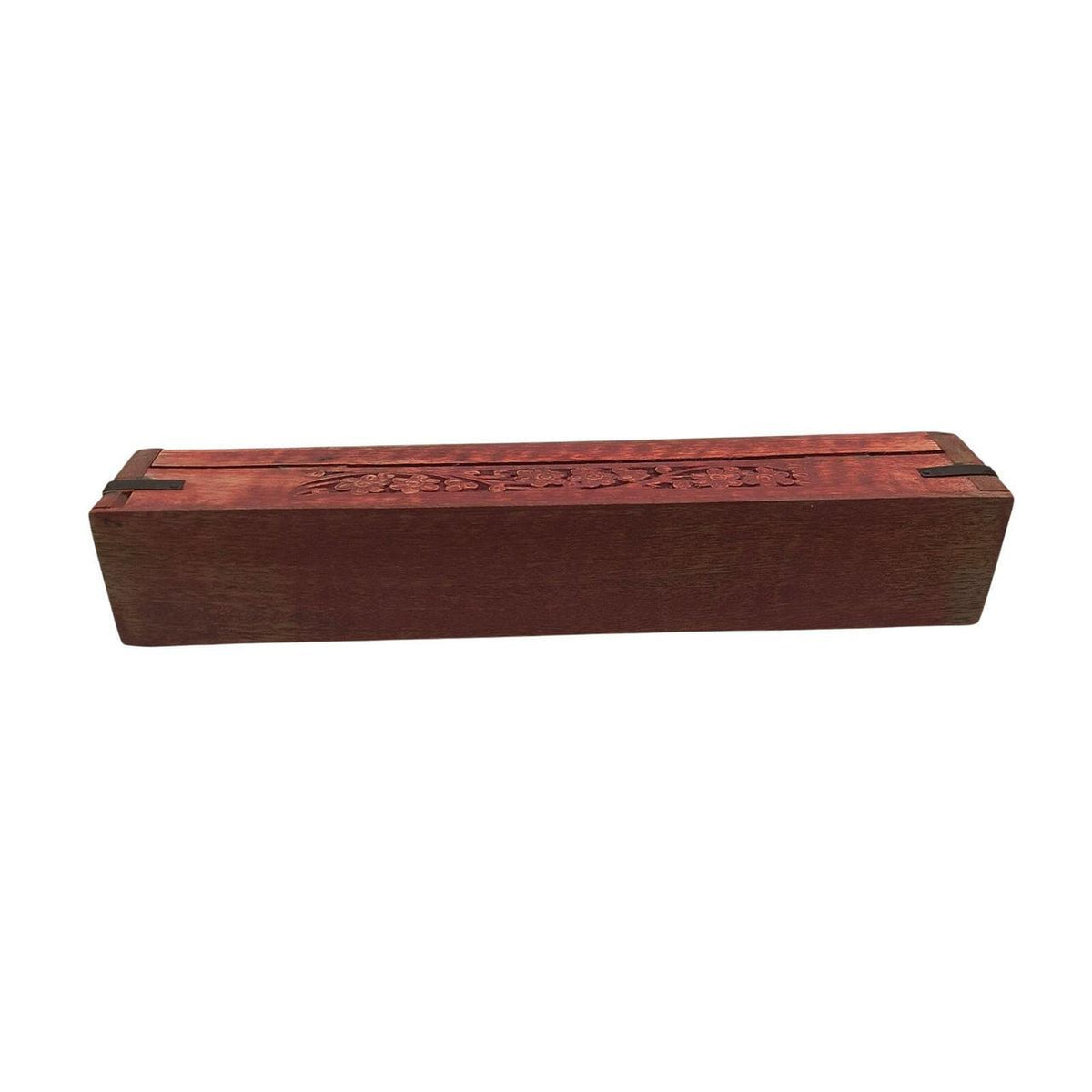 Hand Carved Indian Rosewood Incense Burner Box with Red Floral Design - 12 Inch - Danisak