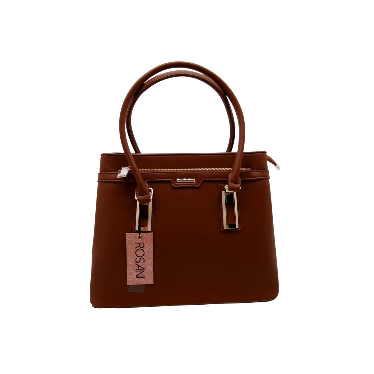 Rosani Brown Vegan Leather Satchel Handbag with Detachable Shoulder Strap